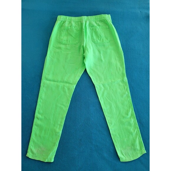 Lilly Pulitzer Taron Mid Rise Linen Pants Womens L Neon Green Drawstring Beach - Picture 10 of 14